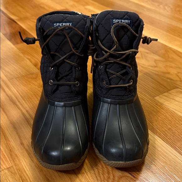 Sperry Black Quilted Duck Boots women size 9 lace up leather/suede laces EUC - Picture 2 of 15